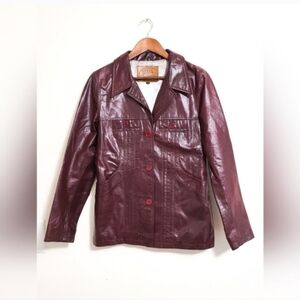 Steve Madden Burgundy Faux Leather Button-Up Jacket